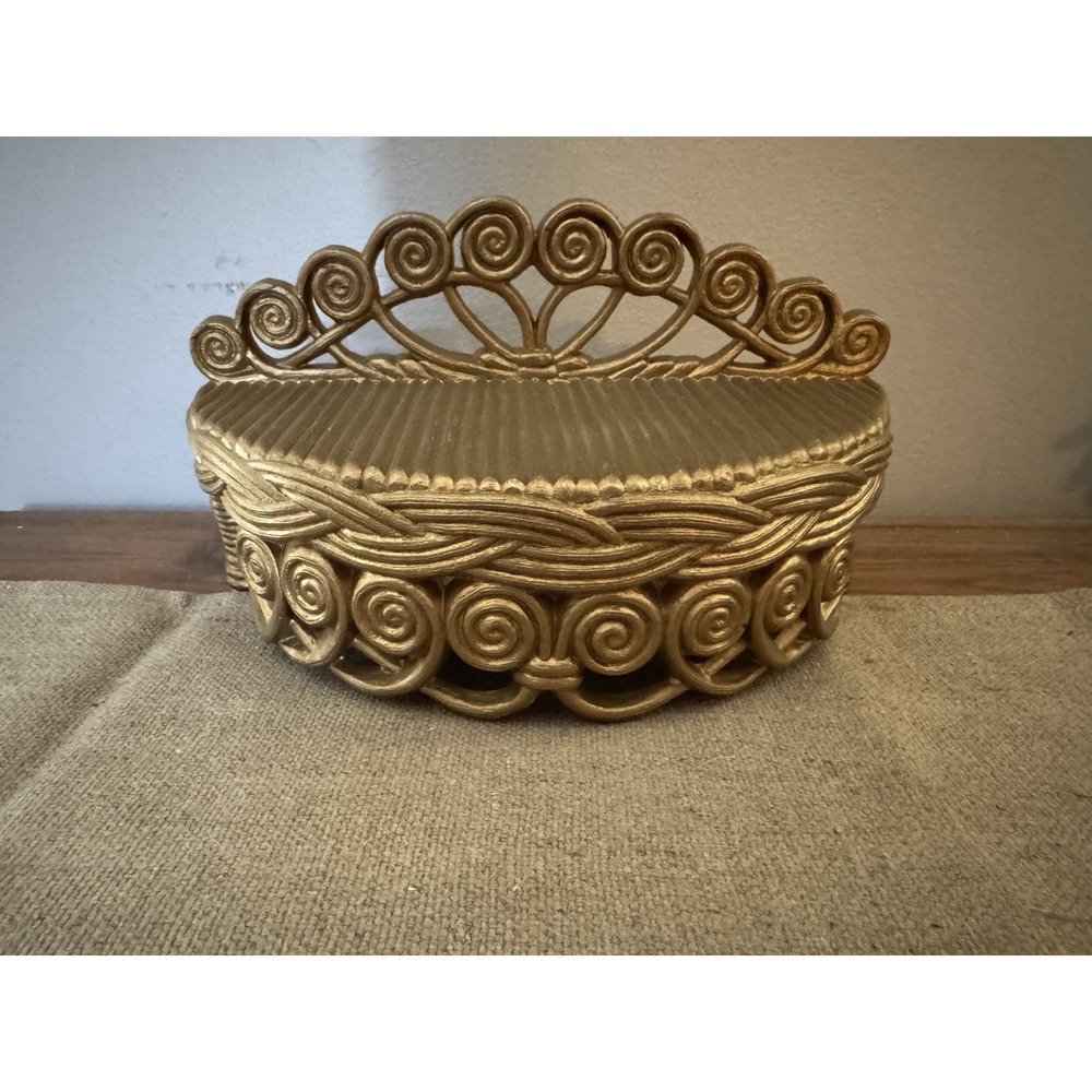 Vintage Half Round Ornate Plastic Shelf By Burwood Small 70's Faux Rattan MCM